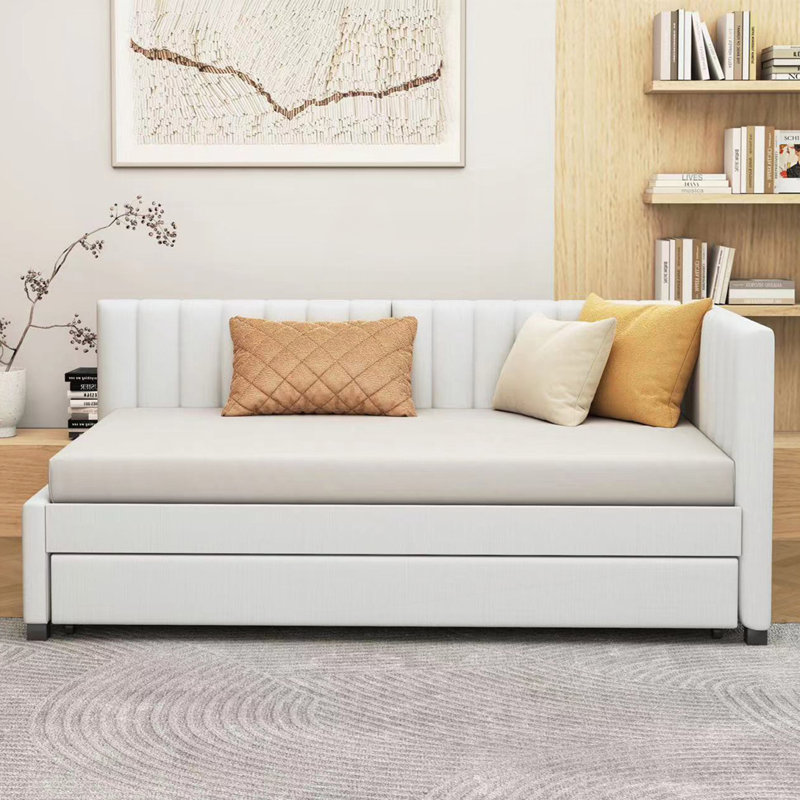 Lit de jour rembourré avec couchette, Beige, Lit simple