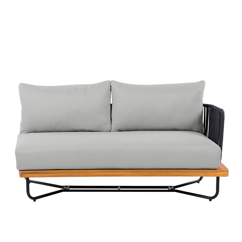 Braylon Outdoor 4-Piece Acacia Wood Woven Rope Conversation Set With Cushions (Table Not Included)