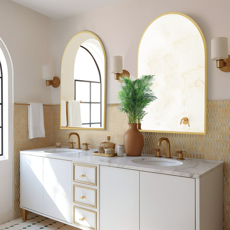 Miroir de salle de bain Apte, Doré, 31,07 po x 24,07 po, Ensemble de 2