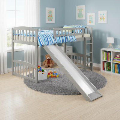 Lit mezzanine simple en bois massif avec glissoire et échelle pour chambre à coucher