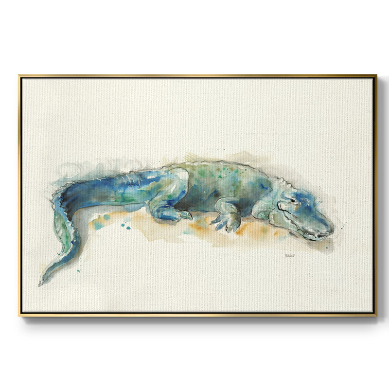 " Alligator ", 27" H x 41" W x 2" D, Gold Closed Corner Framed Canvas