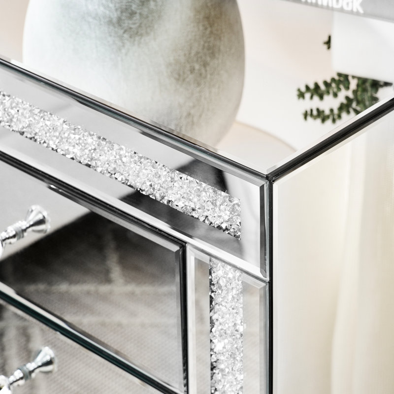 3 armoires à miroir argentées - 21,5 "x 15,8" 26,8 "Élégant rangement multifonctionnel pour la chambre à coucher, le salon 21,5 pouces 15,8 26,8 avec 3 tiroirs polyvalents