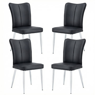 18" H Modern Ergonomic Faux Leather Dining Chairs with Metal Legs