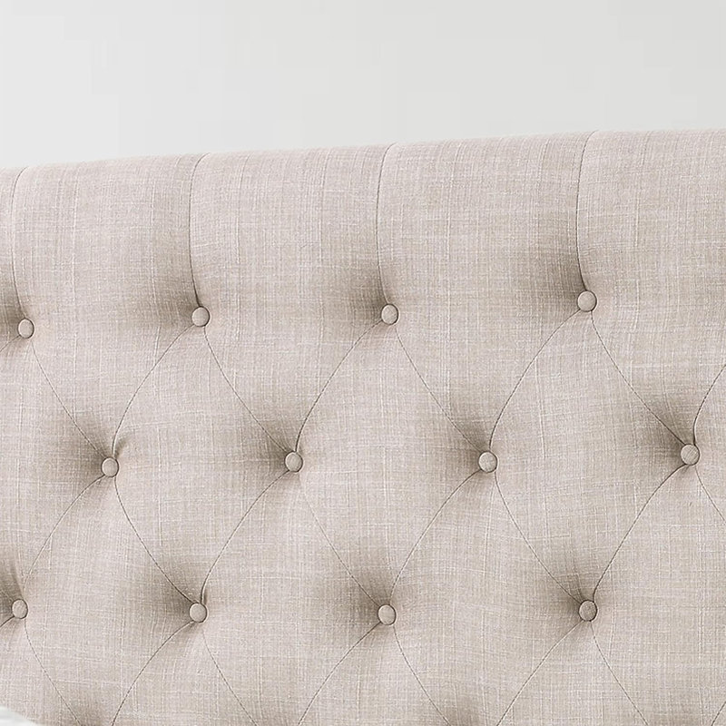 Upholstered Wingback Platform Bed, Bed Frame with Nailhead Trimmed Wingback and Button-Tufted, Full / Double, Beige