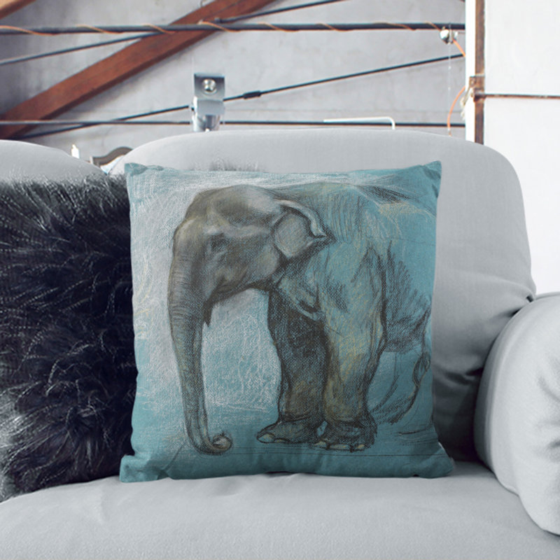 Study Of An Elephant Square Throw Cushion, 55cm H x 55cm W x 20cm D