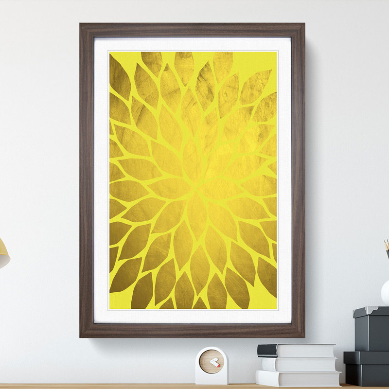 Abstract Leaves No.2 Gold - Picture Frame Graphic Art, Walnut, 48cm H x 36cm W x 2cm D