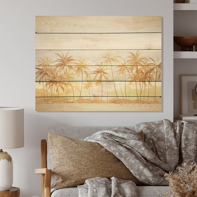 Golden Grove Palm Tree Shadows I - palmiers et palmiers, art sur bois de pin naturel, H 10 po x l 20 po