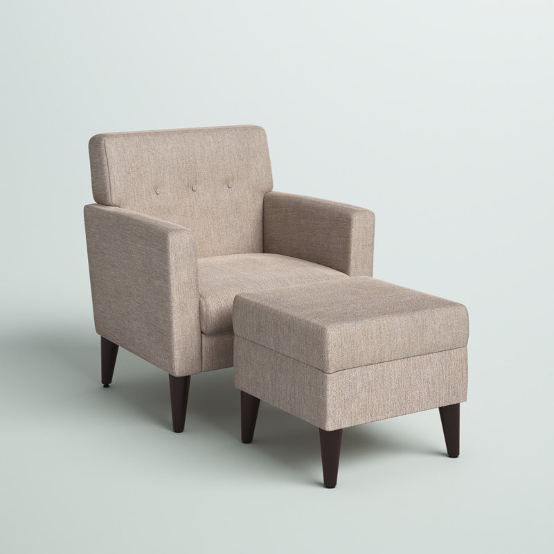 Theo 33.5'' Wide Polyester Armchair And Ottoman, Beige Polyester