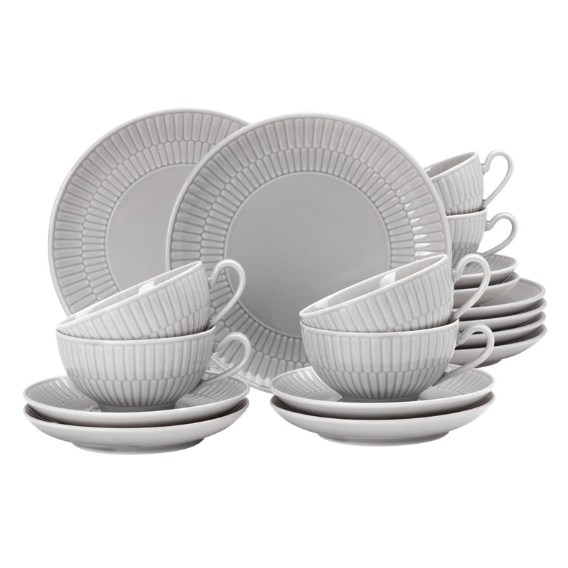 18 Piece Bone China Dinnerware Set, Service for 6, Grey