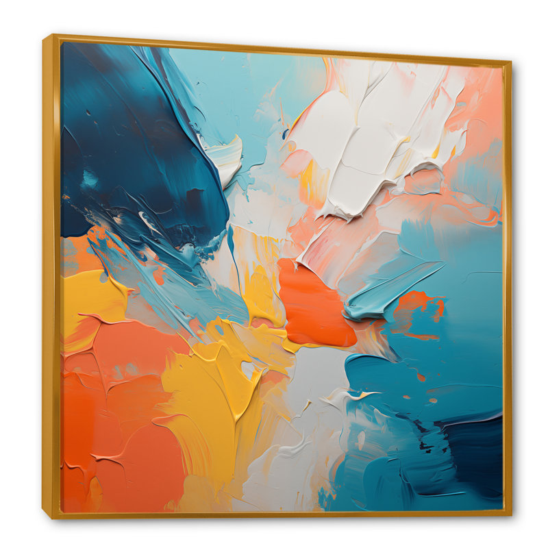 «Blue and Orange Paint Abstract Expression 3», art mural abstrait, H 30 po x l 30 po x P 1,5 po, Cadre flottant doré