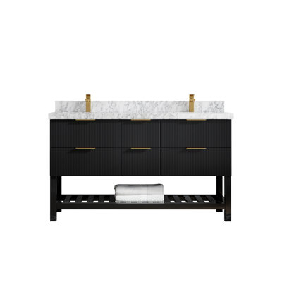Meuble-lavabo double 60 po avec comptoir en marbre 60 po
