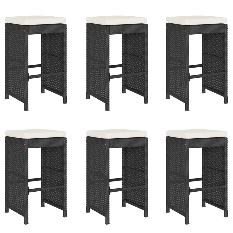  Ensemble de 6 tabourets de jardin Garden, PE compact et rotin noir, Blanc, Noir