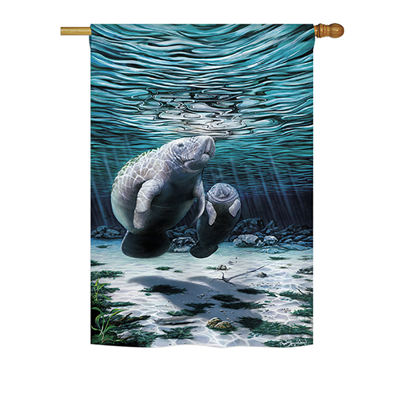 Drapeau maison en polyester 2 côtés manates, H 40 po x l 28 po