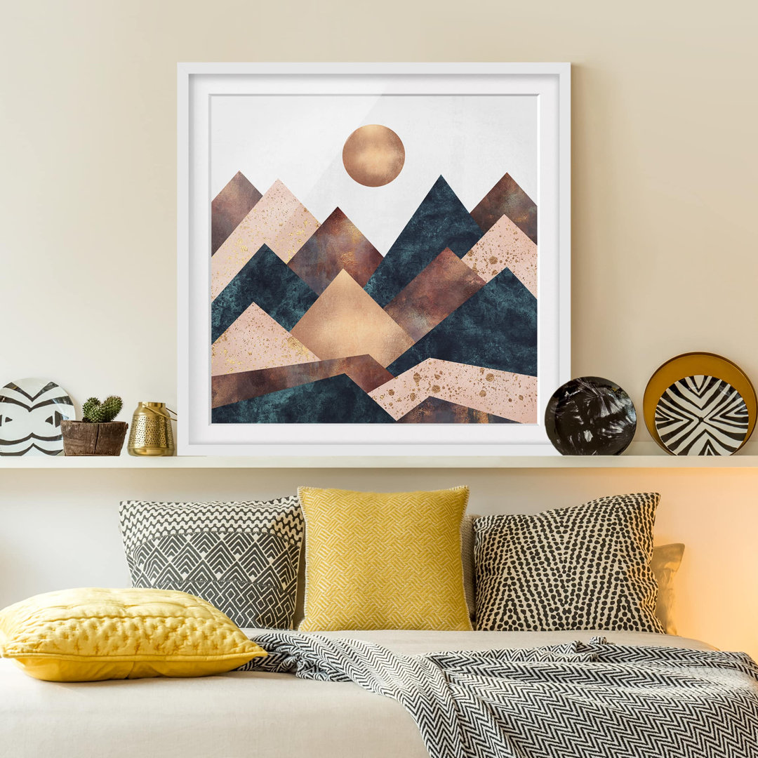 Gerahmtes Poster Geometric Mountains Bronze