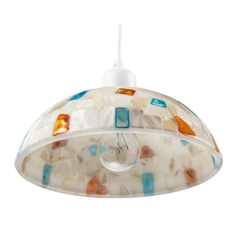 Mother Of Pearl Mosaic Dome Pendant Lighting Shade With Coloured Tiles By 