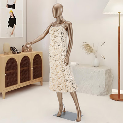 Female Mannequin Dress Full Body - 70" Realistic Mannequin Display Head Arm Rotation With Metal Base(matte Gold)