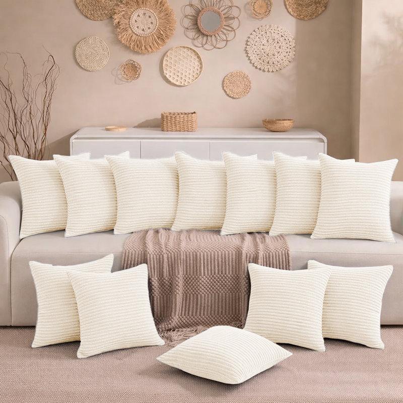 Aspire Homeware Striped Square Velvet Cushion Cover, Cream, Pack of 12