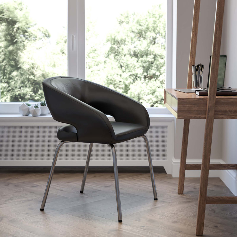Chaise d'appoint pour salle d'attente rembourrée en LeatherSoft rétro Jayelynn, Noir