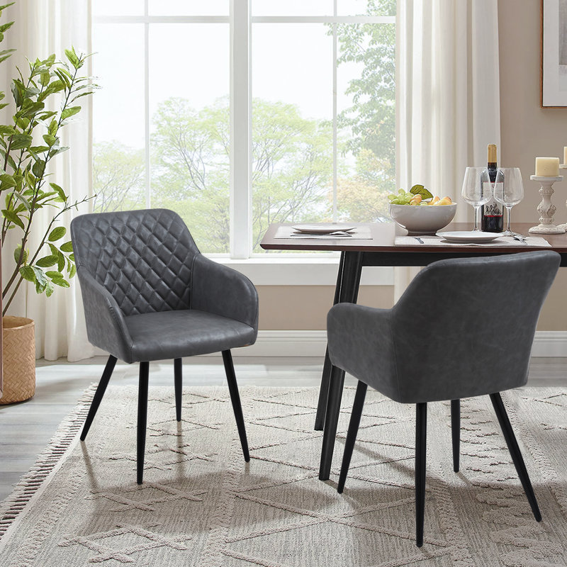 2Er Set Dining Chairs,Faux Leather Upholstered Kitchen Chairs,Accent Armchair With Backrest And Metal Legs,Brown, Grey