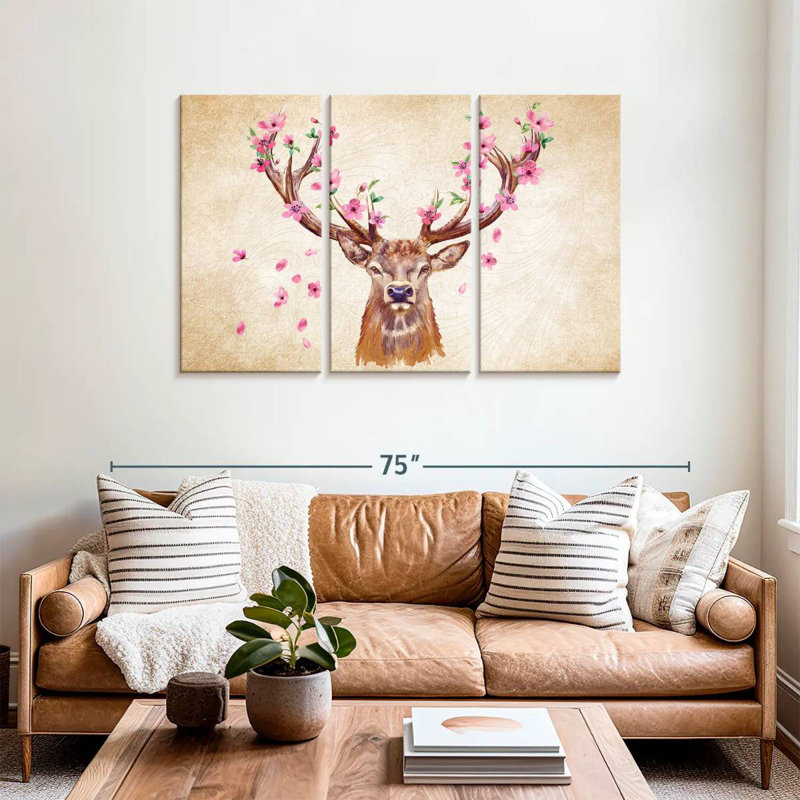 Brampt Pink Floral Deer, 36" H x 57" W