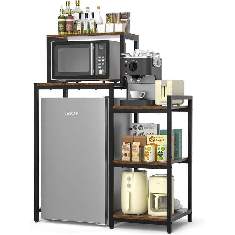 3-Tier Mini Fridge Cabinet With Microwave Stand, Wooden Utility Storage Shelf For Dorm Kitchen, Multifunctional Baker Rack With Ample Storage Space