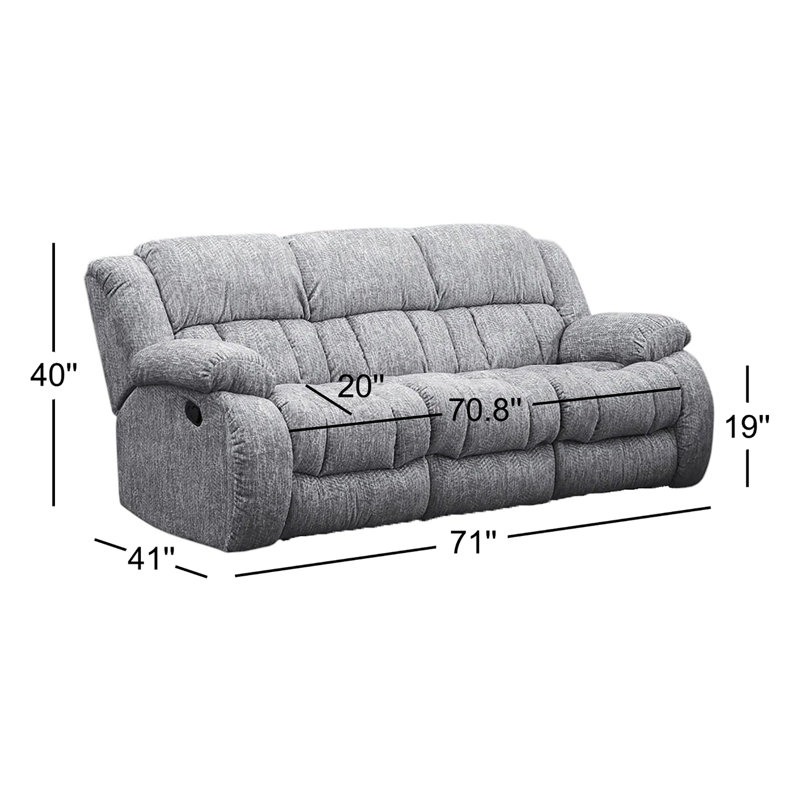 Causeuse inclinable avec accoudoirs 71 po, 100 % polyester gris