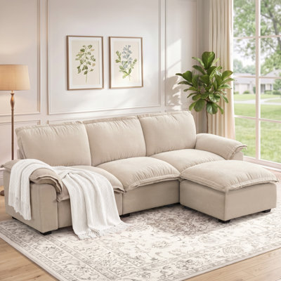 103" Chenille Upholstered Cloud Sofa Modular Sectional Couch 4-Seater L-Shaped Comfy Sofa with Ottoman for Living Room