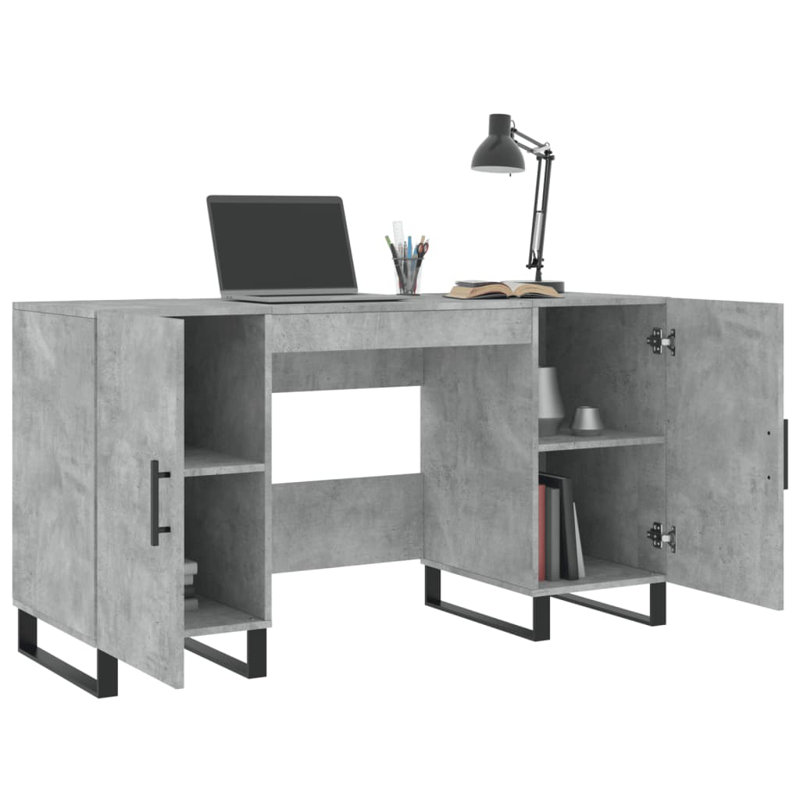 Amear Metal Base Computer Desk, Concrete Grey