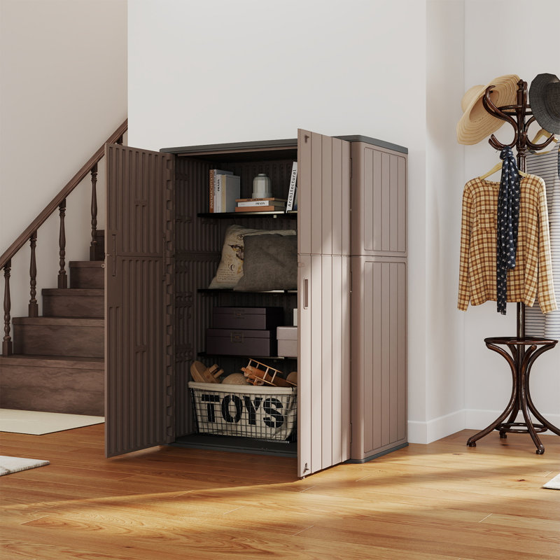 Yardgrace 420 Gallons Double-Door Vertical Resin Storage Cabinet With Floor, Brown