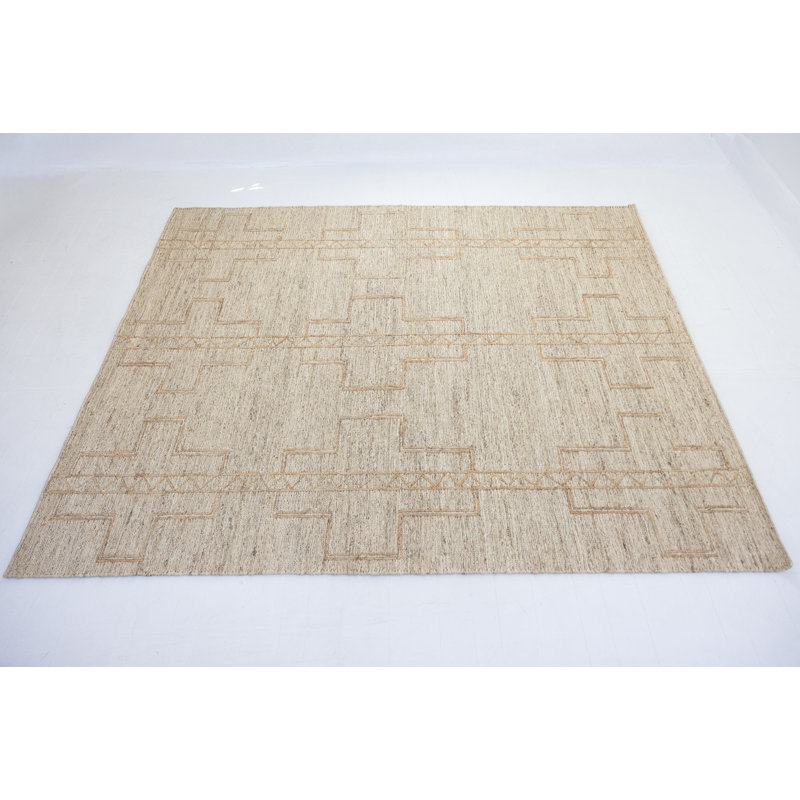 Tess Hand Knotted Geometric Area Rug in Tan, Rectangle 9' x 12'