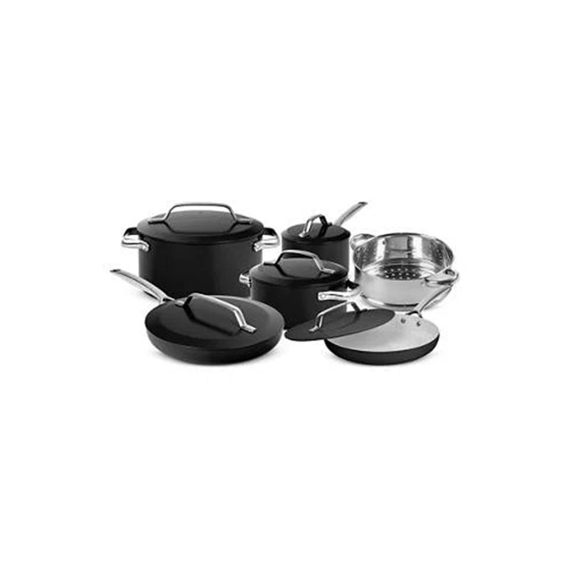 Modern Black 11-Piece Aluminum and Stainless Steel Nonstick Cookware Set