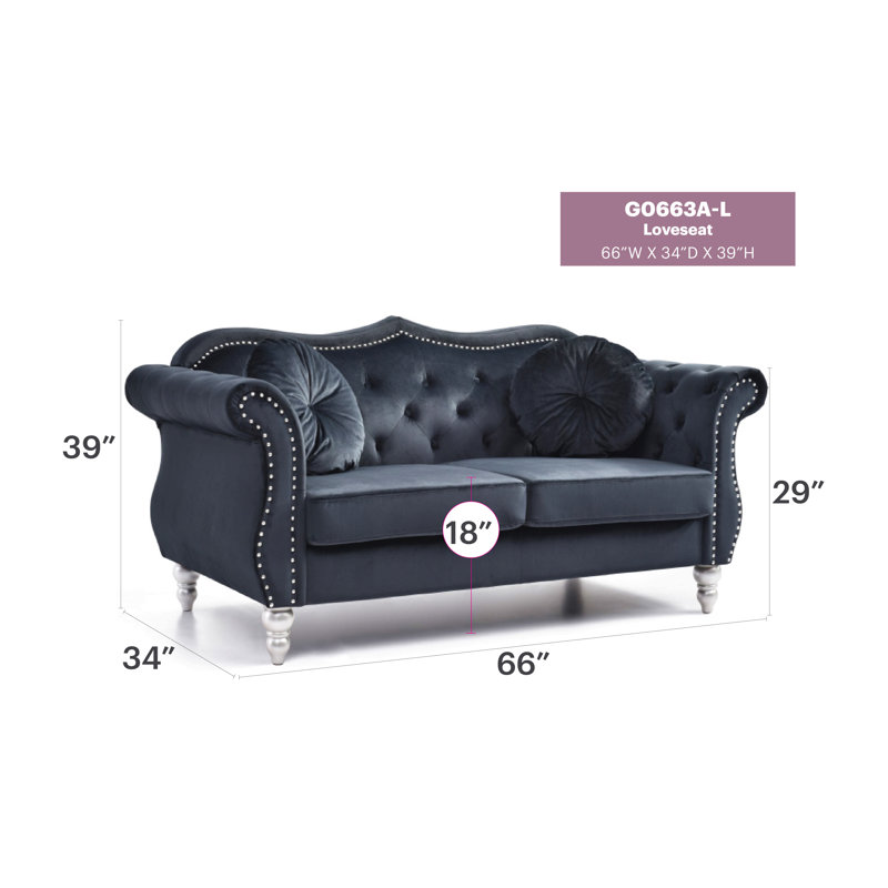 Cozy Transitional Flared Arm Loveseat, Black