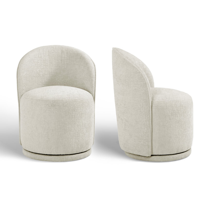 Upholstered Modern Light Sand Chenille Barrel Swivel Side Dining Chair (Set of 2), Light Sand Chenille