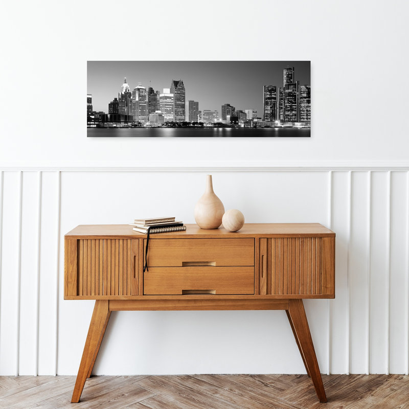 City At The Waterfront Lake Erie Detroit Wayne County Michigan USA by Richard Sisk - Wrapped Canvas Panoramic Print