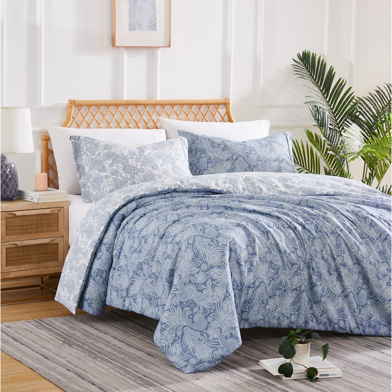 Paisley Blue Microfiber Twin/Twin XL Reversible Duvet Cover Set