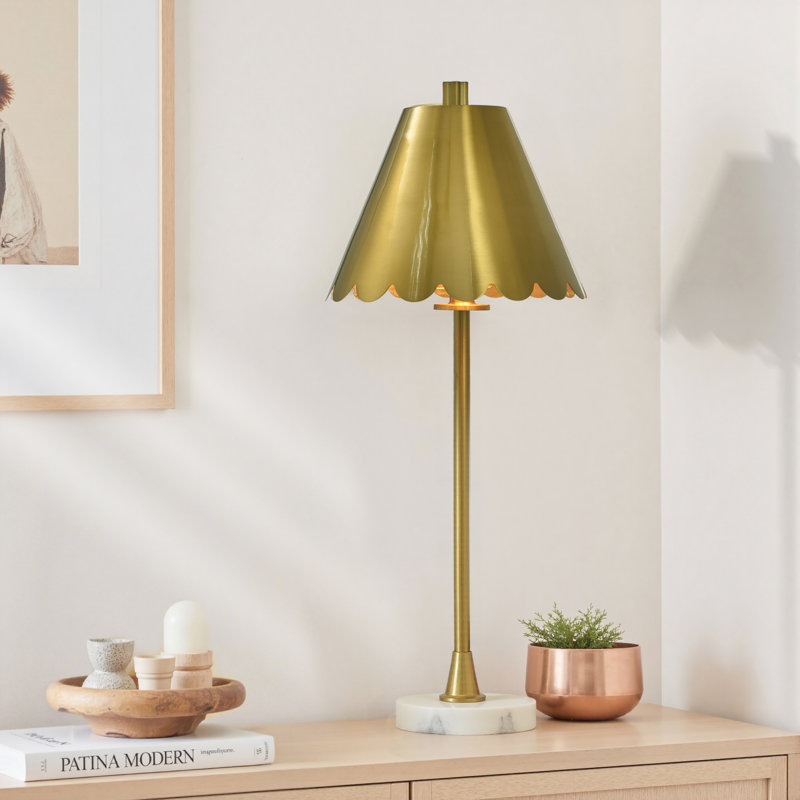 Tamara Day for Stylecraft Daphne Table Lamp - White Marble - Polished Brass Shade, 26" H x 10" W x 10" D