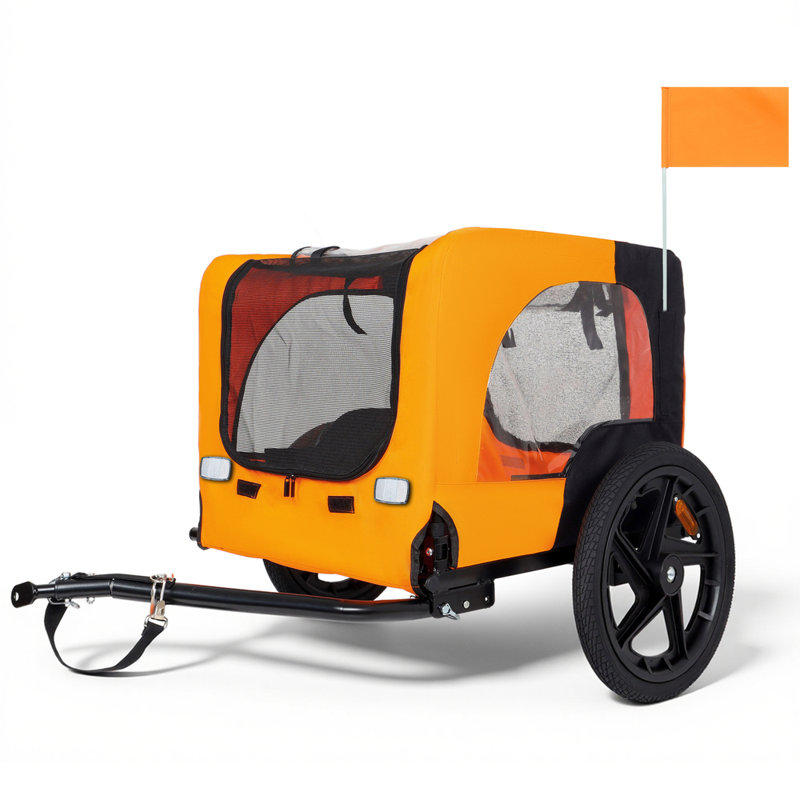 Remorque de vélo d'extérieur pliable robuste noire et orange - Roues tout-terrain de 16 po, attelage universel, transporteur pliable pour chien / cargaison pour vélos de 20 à 29 po