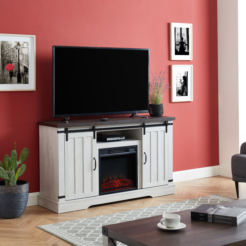 Bradner Unfinished TV Stand for TVs up to 65" with Fireplace Included, Off-white