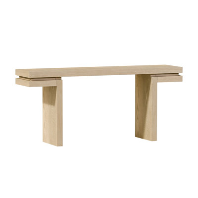 66" Wide Real Wood Veneered Console Table, Distressed Oak Finish, For Hallway, Entryway And As Under-Table Storage Extra Table With Appearance, Veneer, Living Room, Office Smart