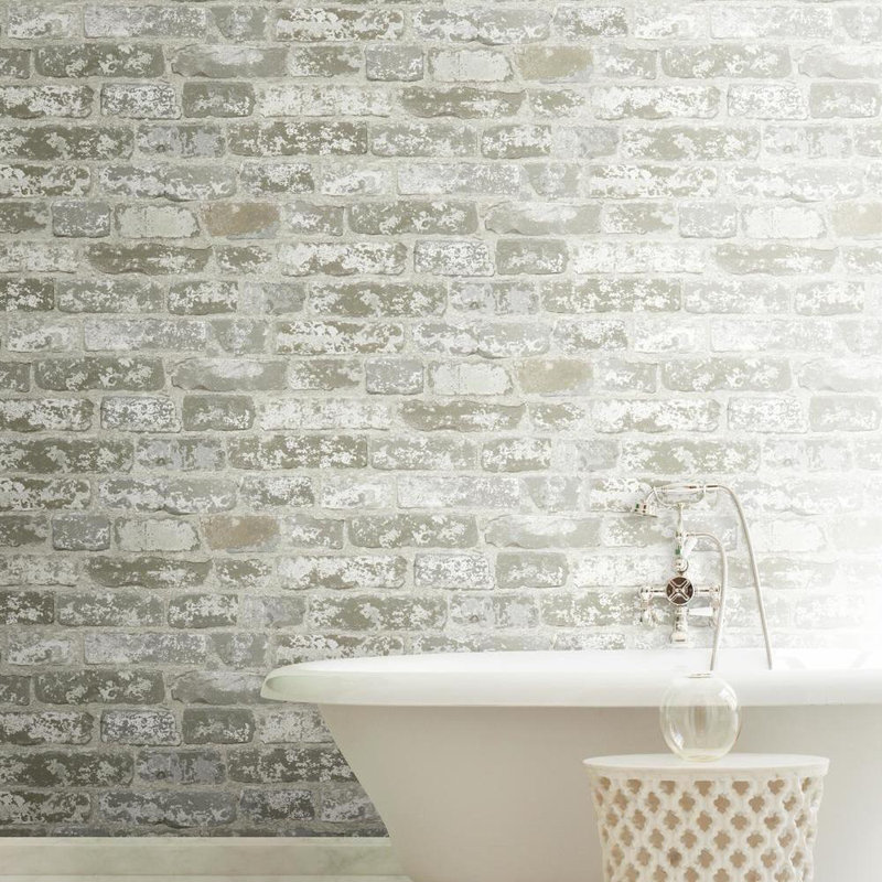 Risky Business Brick Wallpaper Roll, Weathered White Ash