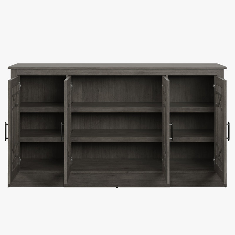 Andrine Buffet Sideboard with Decorative Glass Cabinet Doors, Weathered Gray