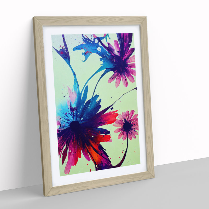 Splashed Flowers No.1 Abstract - Framed Print, 64cm H x 46cm W x 2cm D, Oak Framed
