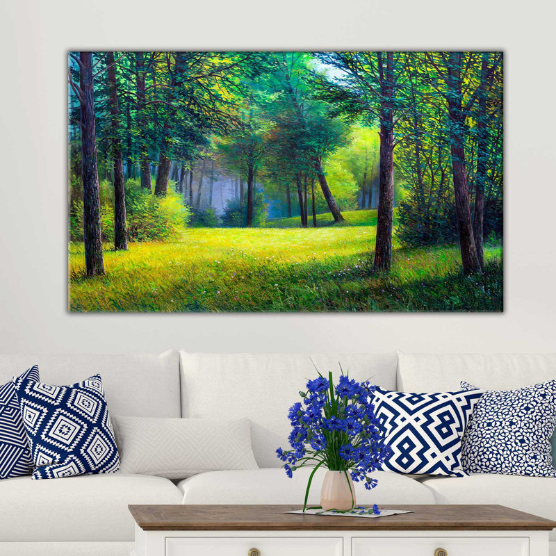 « painted forest clearing », reproduction d’impression sur toile tendue, H 24 po x l 40 po x P 1,5 po