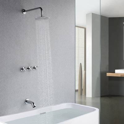 SUMERAIN Tub and Shower Faucet with Rough-in Valve, 3 Cross Handle Shower Faucet with Waterfall Spout