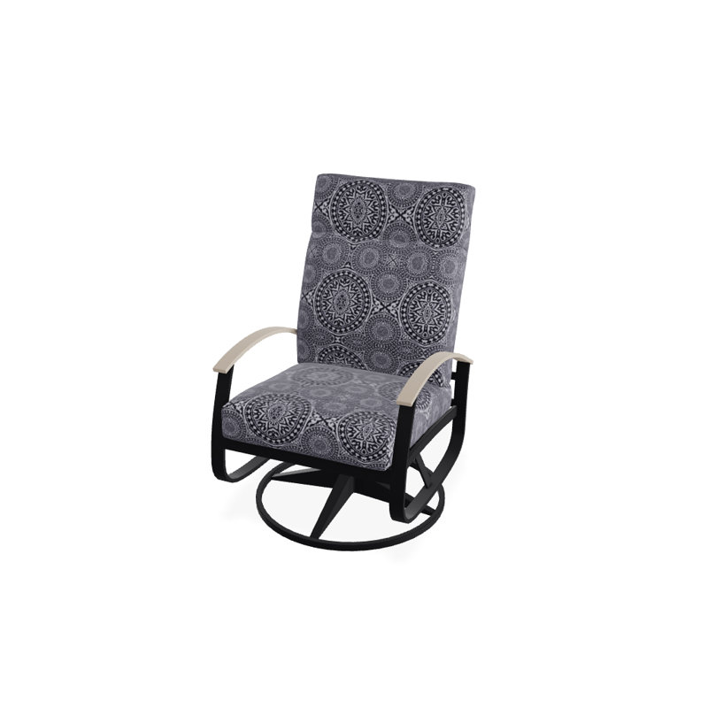 Belle Isle Outdoor Swivel Lounge Chair, Textured Black, Cabana Classic Black Stripe Sunbrella®, Desert P60