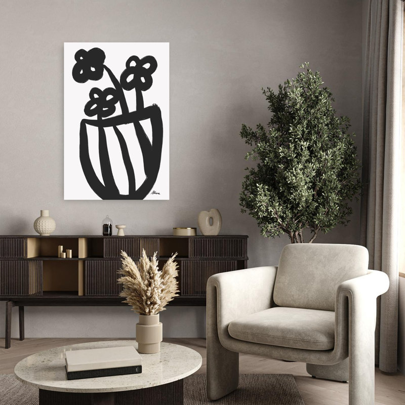 Fleurs noires et blanches abstraites, art floral contemporain audacieux, H 36 po x l 24 po