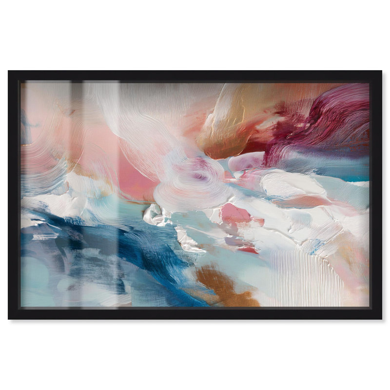 Décoration murale colorée Rosy and Ocean Hues I Shadowbox par Art Remedy, H 31 po x l 46 po, Noir