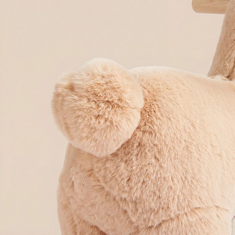Kids Plush Llama Rocking Horse with Widened Wooden Base and Soft Padded Seat for Nursery and Playroom