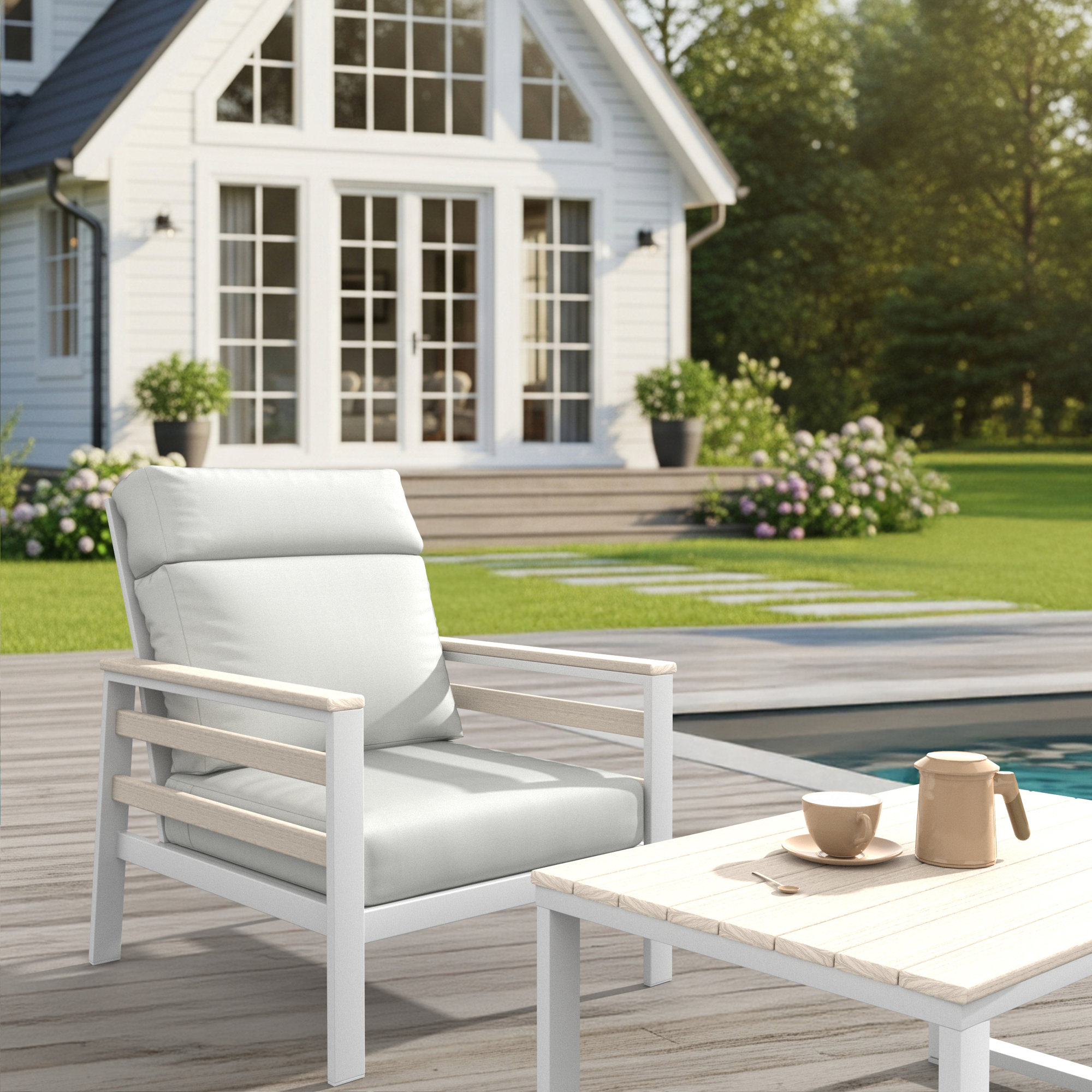 Townsend Metal Outdoor Lounge Club Chair With Sunbrella Cushion, Canvas White
