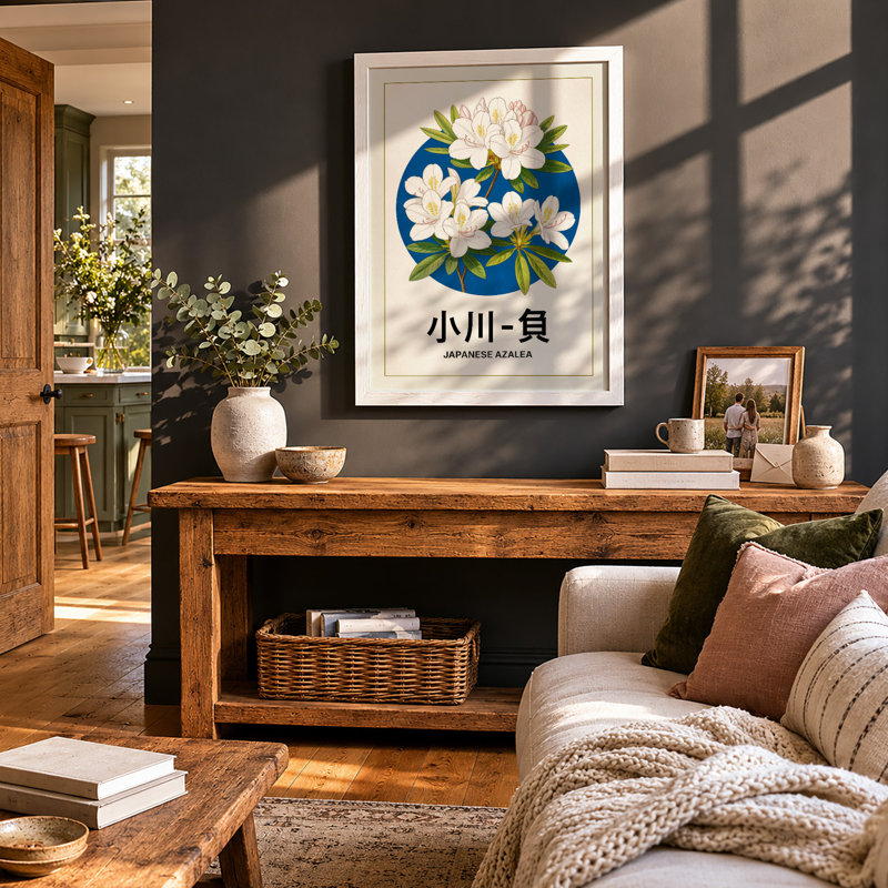Japanese Azalea Wreath Botanical - Print, A1 - 84.1 x 59.4 cm, White